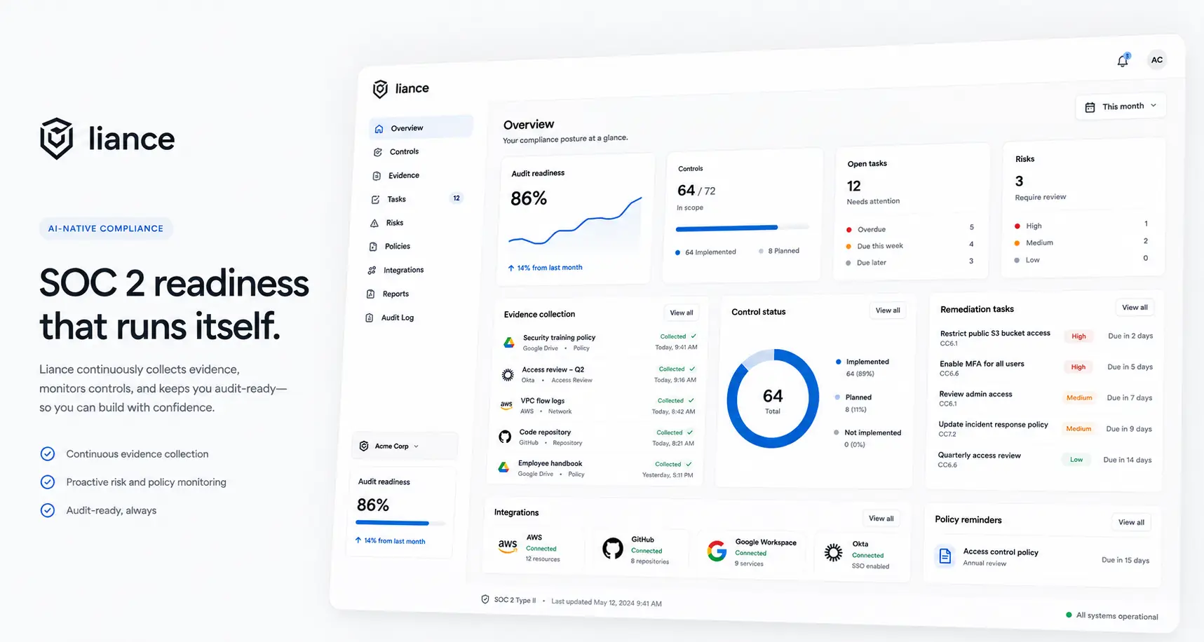 Hero dashboard showing compliance automation